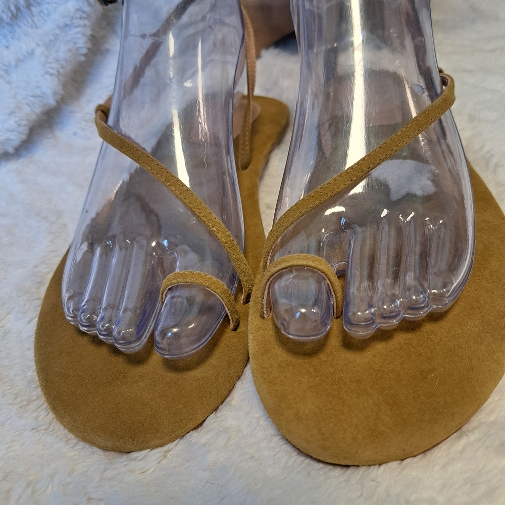 Doen Bare Sandals Strappy Leather Flat Toe Strap Minimalist Oak Tan Sz  41/ 10.5 - Picture 10 of 15